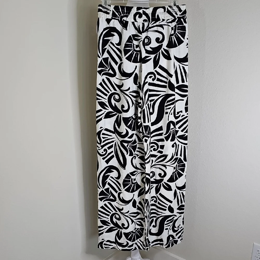 Peach Brand Palazzo Wide Leg Black White Abstract Print Pants - Picture 4 of 7